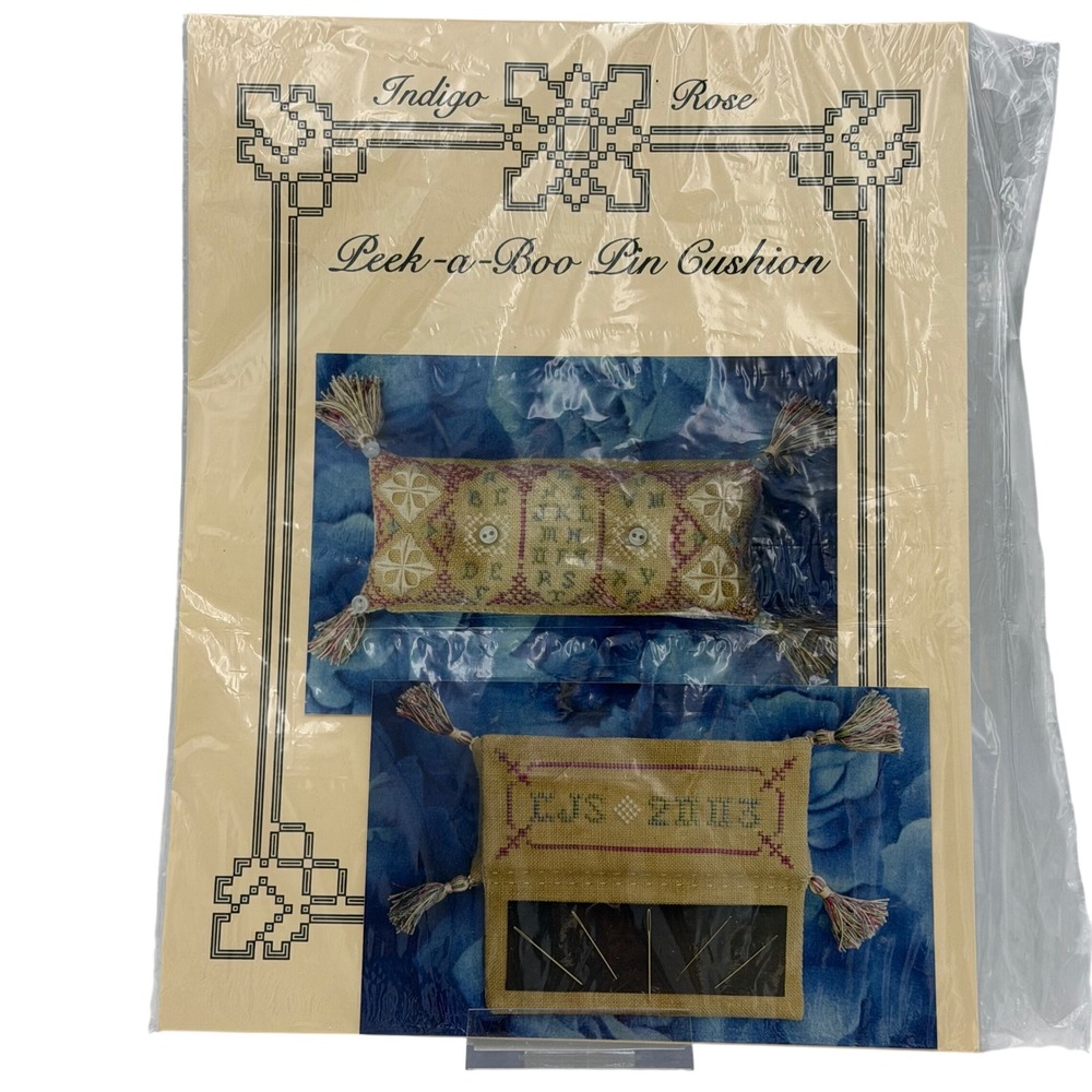 Indigo Rose Peek-a-Boo‎ Pin Cushion Cross Stitch Pattern Catherine Strickler NEW